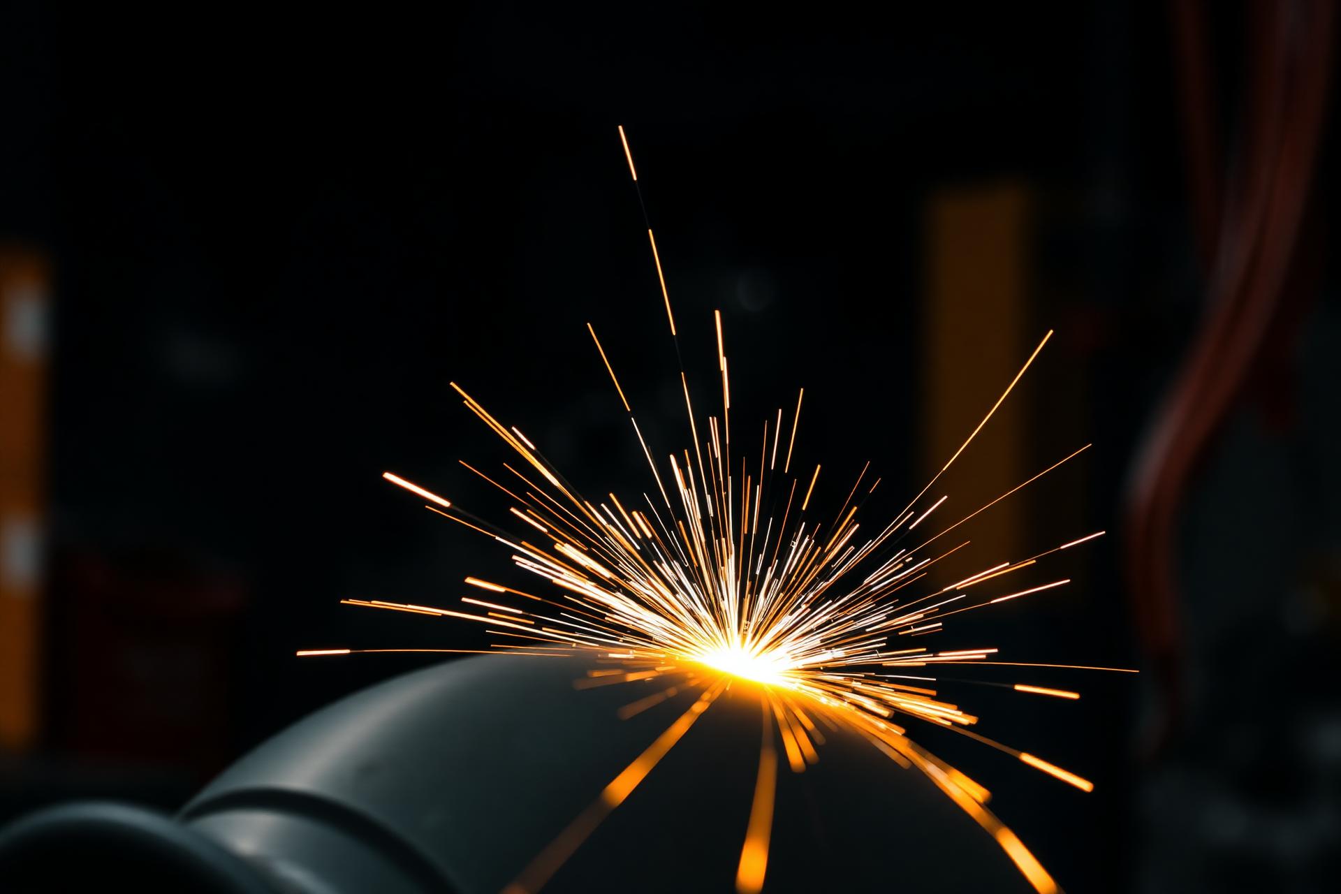 Precision welding sparks on a steel fixture