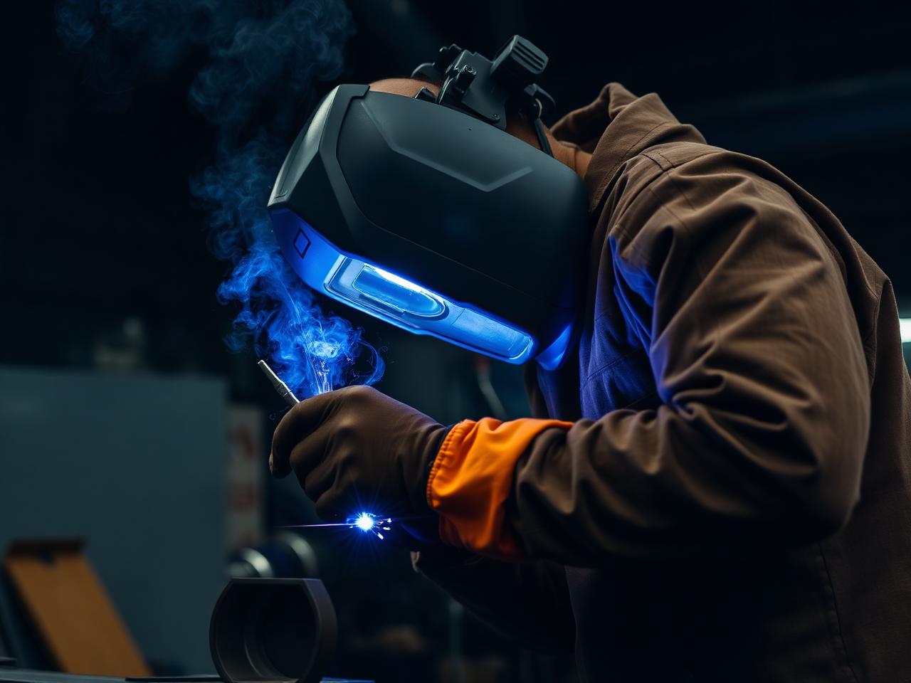 Welder working a production fixture